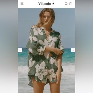 Vitamin A playa linen oversized shirt ecolinen gauze in Aloe Bloom, XS
